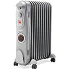 2500W 11 Fin Portable Electric Slim Oil Filled Radiator Heater with Adjustable Temperature Thermostat, 3 Heat Settings & Built in 24H Timer - 2.5KW GR
