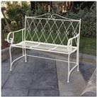 White Foldable Diamond Lattice Metal Garden Bench Patio Park Leisure Long Chair