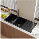 116x50Cm Quartz Undermount Double Bowl Kitchen Sink with Drainboard