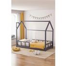 167cm W x 85cm D Grey Kid's Bed with House Frame Pine Wood