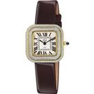 Bellagio Swiss Made Diamond Watch, Silver-White Dial, Genuine Handmade Burgundy Leather Strap