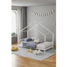 Nordic Pine Wood House Single Bed Frame with Roof for Child