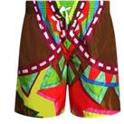 Colourful Abstract Design Brown Swim Shorts