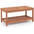 Patio Coffee Table Double-Tier Side Table w/ Solid Wood Structure