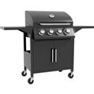 4 Burner Gas Grill Portable BBQ Trolley with 4 Wheels and Side Shelves