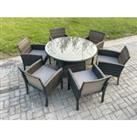 Wicker PE Outdoor Rattan Garden Furniture Arm Chair And Table Dining Sets 6 Seater Large Round Table Dark Grey Mixed