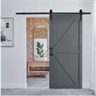 91cm W x 3.5cm D x 213cm H Farmhouse Style Wooden Barn Door with 183cm Slide Guide Dark Grey