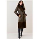 Lydia Millen Shearling And Leather Shawl Collar Belted Coat