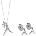 Winged Initial Earring Gift Set - Silver - Y