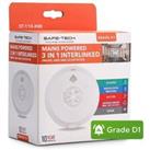Main-Powered 3 in 1 Multi Sensor Interlinked Fire Alarm, Smoke, Heat and Carbon Monoxide, with 10 ye