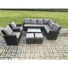 10 Seater High Back Outdoor Garden Furniture Set Rattan Corner Sofa Set With Rectangular Coffee Table 2 Small Footstools