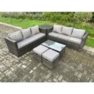 Rattan Garden Furniture Set Outdoor Patio Sofa Set with Oblong Coffee Table Side Table 2 Small Footstools 8 Seater