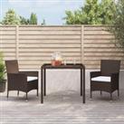 3 Piece Garden Dining Set with Cushions Brown Poly Rattan