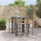 5 Piece Garden Bar Set Grey Poly Rattan&Solid Wood Acacia
