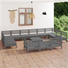 14 Piece Garden Lounge Set Grey Solid Wood Pine
