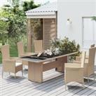 Garden Table with Glass Top Beige Poly Rattan&Tempered Glass