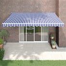 Retractable Awning Blue and White 4.5x3 m Fabric and Aluminium