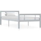 Bed Frame Grey and White Metal 90x200 cm