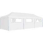 Folding Pop-up Party Tent with 8 Sidewalls 3x9 m White