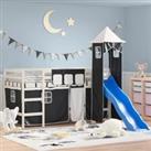 Kids' Loft Bed with Tower White&Black 80x200cm Solid Wood Pine
