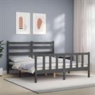 Bed Frame with Headboard Grey King Size Solid Wood