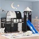 Kids' Loft Bed with Tower White&Black 80x200cm Solid Wood Pine