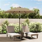 Outdoor Parasol with LED Lights and Steel Pole 300cm Taupe