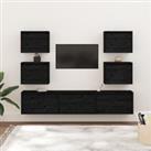 TV Cabinets 7 pcs Black Solid Wood Pine