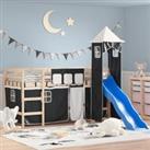 Kids' Loft Bed with Tower White&Black 90x190cm Solid Wood Pine