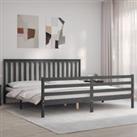 Bed Frame with Headboard Grey 200x200 cm Solid Wood