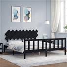 Bed Frame with Headboard Black Super King Size Solid Wood
