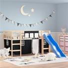 Kids' Loft Bed with Curtains White&Black 80x200cm Solid Wood Pine
