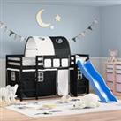 Kids' Loft Bed with Tunnel White&Black 90x200cm Solid Wood Pine