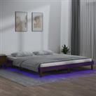 LED Bed Frame Honey Brown 140x200 cm Solid Wood