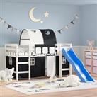 Kids' Loft Bed with Tunnel White&Black 90x200cm Solid Wood Pine