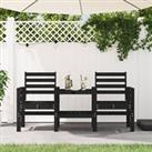 Garden Bench with Table 2-Seater Black Solid Wood Pine