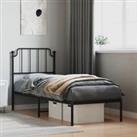 Metal Bed Frame with Headboard Black 80x200 cm