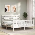 Bed Frame with Headboard White 160x200 cm Solid Wood