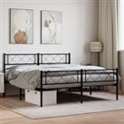 Metal Bed Frame with Headboard and Footboard Black 120x190 cm Small Double