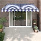 Retractable Awning Blue and White 3.5x2.5 m Fabric and Aluminium