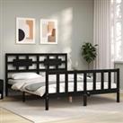 Bed Frame with Headboard Black King Size Solid Wood
