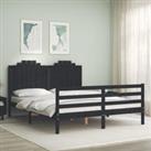 Bed Frame with Headboard Black 160x200 cm Solid Wood