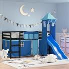 Kids' Loft Bed with Tower Blue 80x200 cm Solid Wood Pine