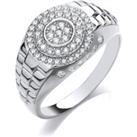 Silver CZ Round Signet Ring Watch Design Signet Ring - GVR924