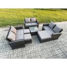 Outdoor Lounge Sofa Set Wicker PE Rattan Garden Furniture Set with Square Coffee Table Double Seat Sofa 3 Footstools