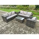 7 Seater Rattan Garden Furniture Set Indoor Outdoor Patio Sofa Set with Oblong Coffee Table Armchair Dark Grey Mixed