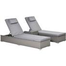 3PC Rattan Sun Lounger Garden Outdoor Wicker Recliner Bed Side Table - Grey