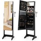 Armoire Jewelry Cabinet w/ Full-length Mirror 3-Color Led Lights & Hair Dryer Holder