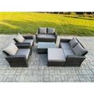 Garden Furniture Sets 6 Pieces Outdoor Rattan Furniture Manual Wicker Patio Sofa Chair Set with Coffee Table Big Footstool