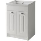 White Bathroom Standing 2 Door Unit and Ceramic Basin 60cm